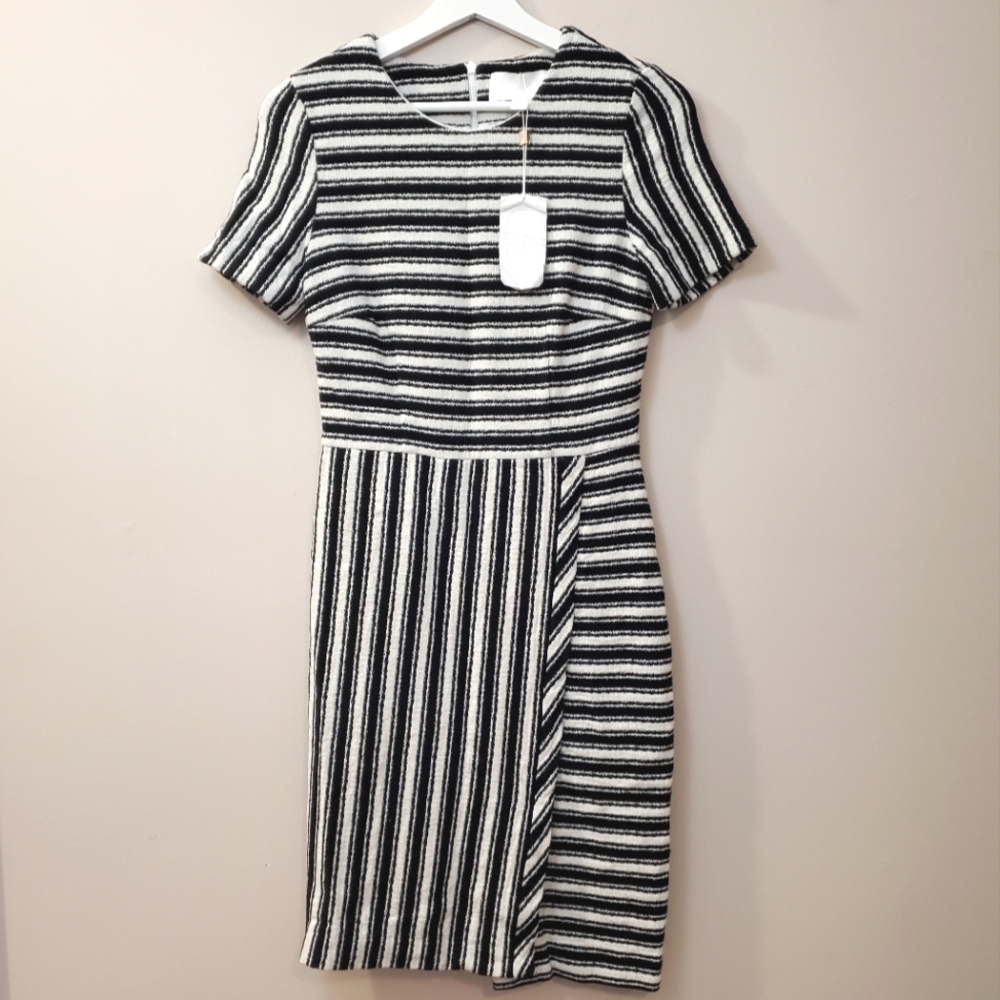 Hugo Boss - Haripela Black and White Striped Sheath Dress - Size 4 - Picture 5 of 9